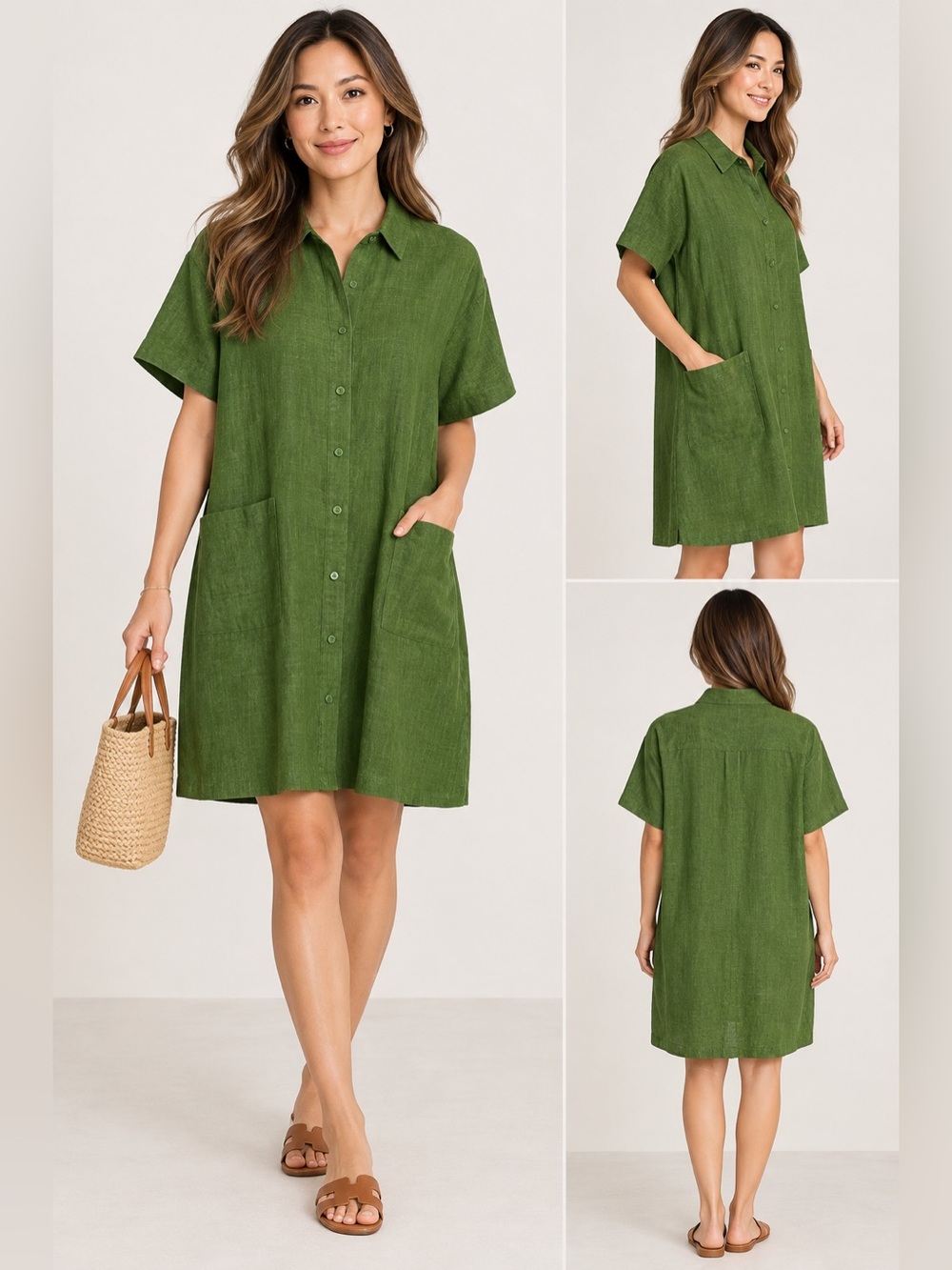 NWT Eileen Fisher
Washed Organic Linen Delave Point Collar Short Sleeve Button F